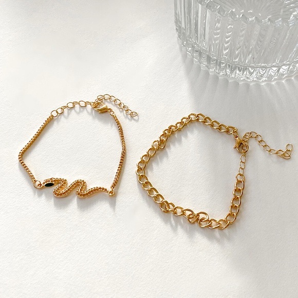 ⚜️[𝟯/$𝟮𝟴]⚜️2 Layered Gold Snake Bracelet NEW - Picture 4 of 7